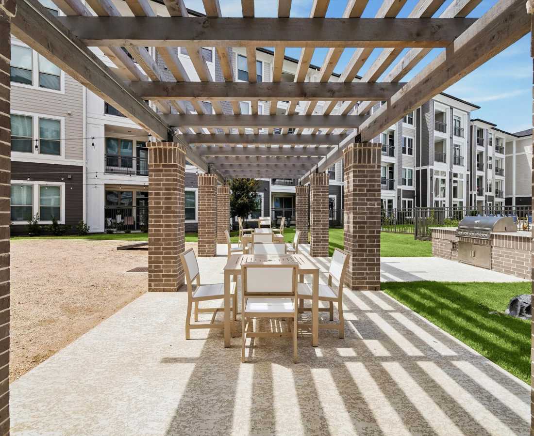 Community cabana with seating at Dakota at Hillcroft in Houston, Texas