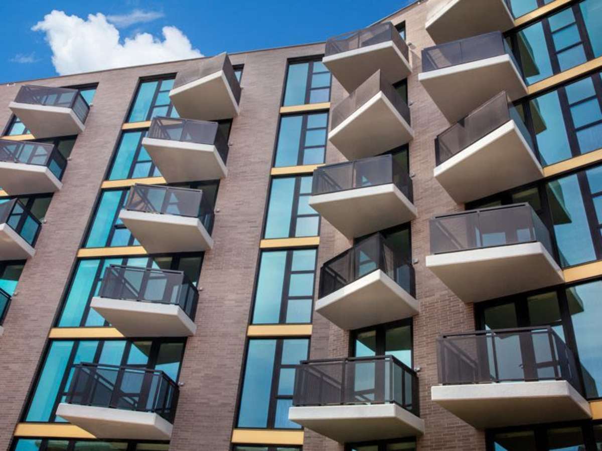 Outside of the apartment building with private balconies at J Linea in Washington, District of Columbia