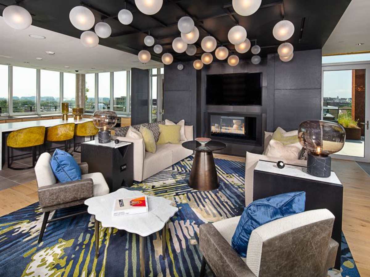 Modern clubhouse seating area At J Linea in Washington, District of Columbia