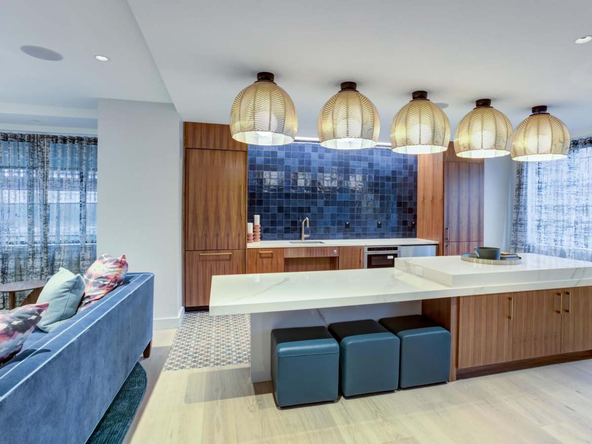 Modern clubhouse kitchen at J Vue at The LMA in Boston, Massachusetts