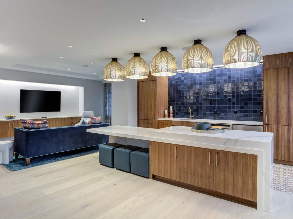 Kitchen in the clubhouse at J Vue at The LMA in Boston, Massachusetts