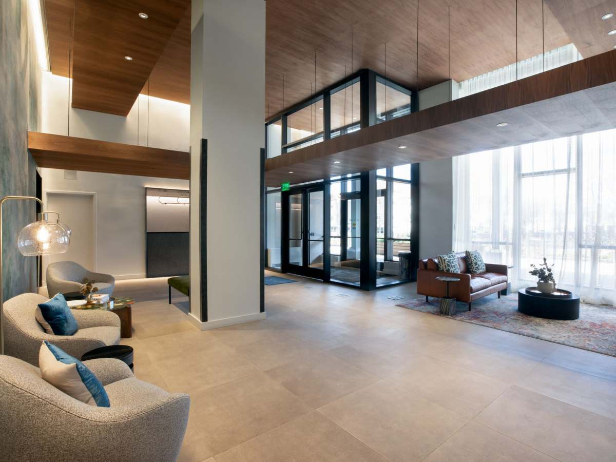 Lobby and main entrance at J Vue at The LMA in Boston, Massachusetts