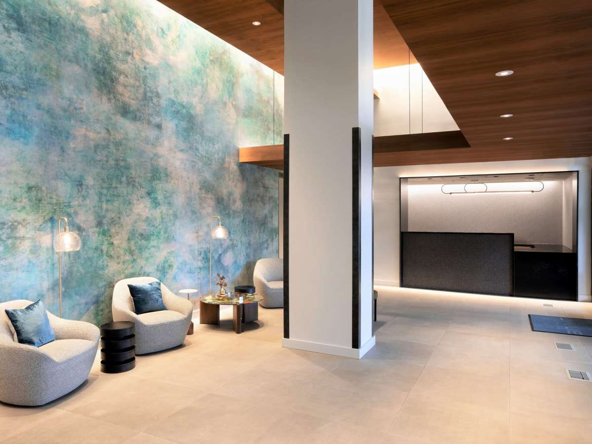 Seating in the lobby at J Vue at The LMA in Boston, Massachusetts