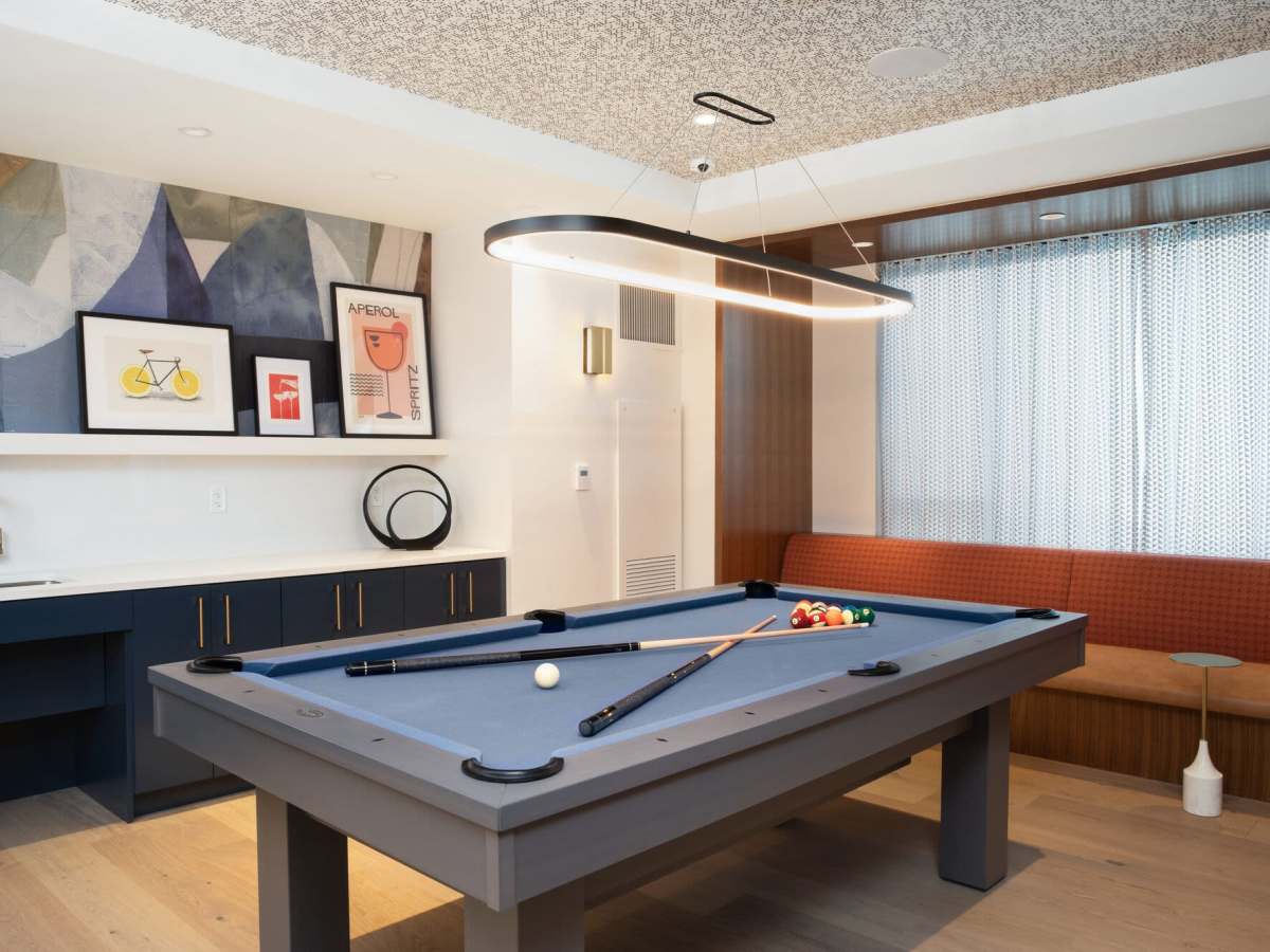 Pool table in the resident lounge at J Vue at The LMA in Boston, Massachusetts