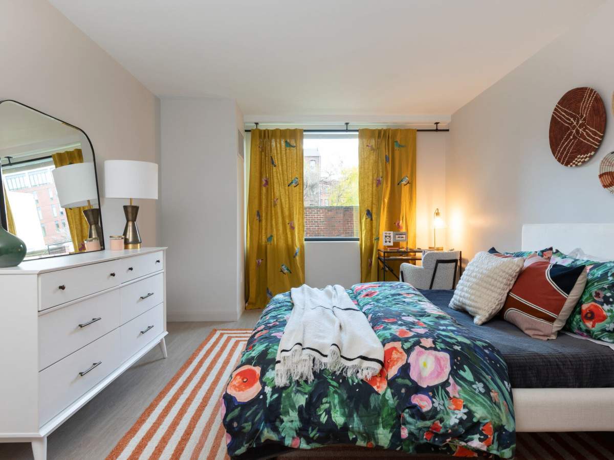 Cozy bedroom at J Vue at The LMA in Boston, Massachusetts