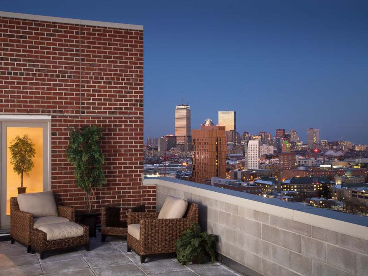 Roof top views of the city at J Vue at The LMA in Boston, Massachusetts