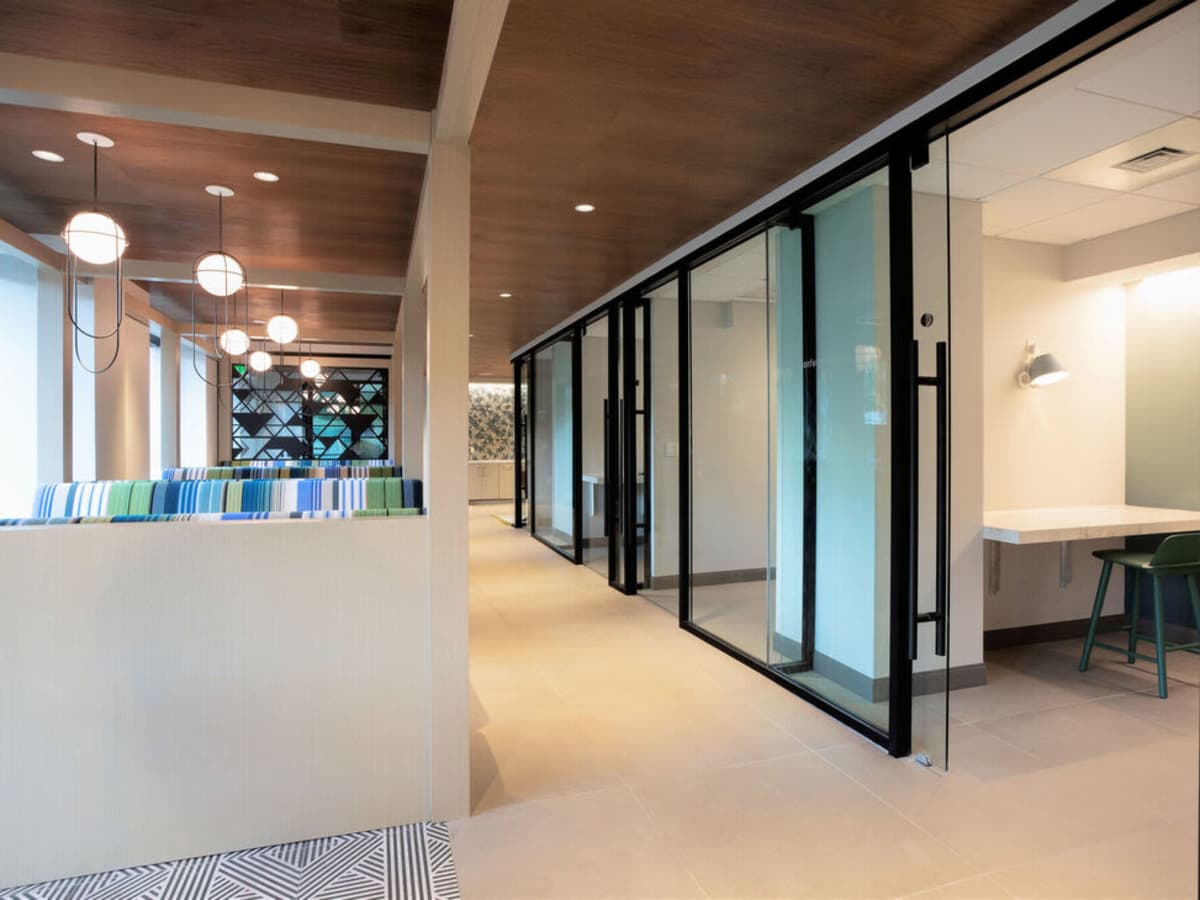 Micro offices in the coworking area at J Vue at The LMA in Boston, Massachusetts