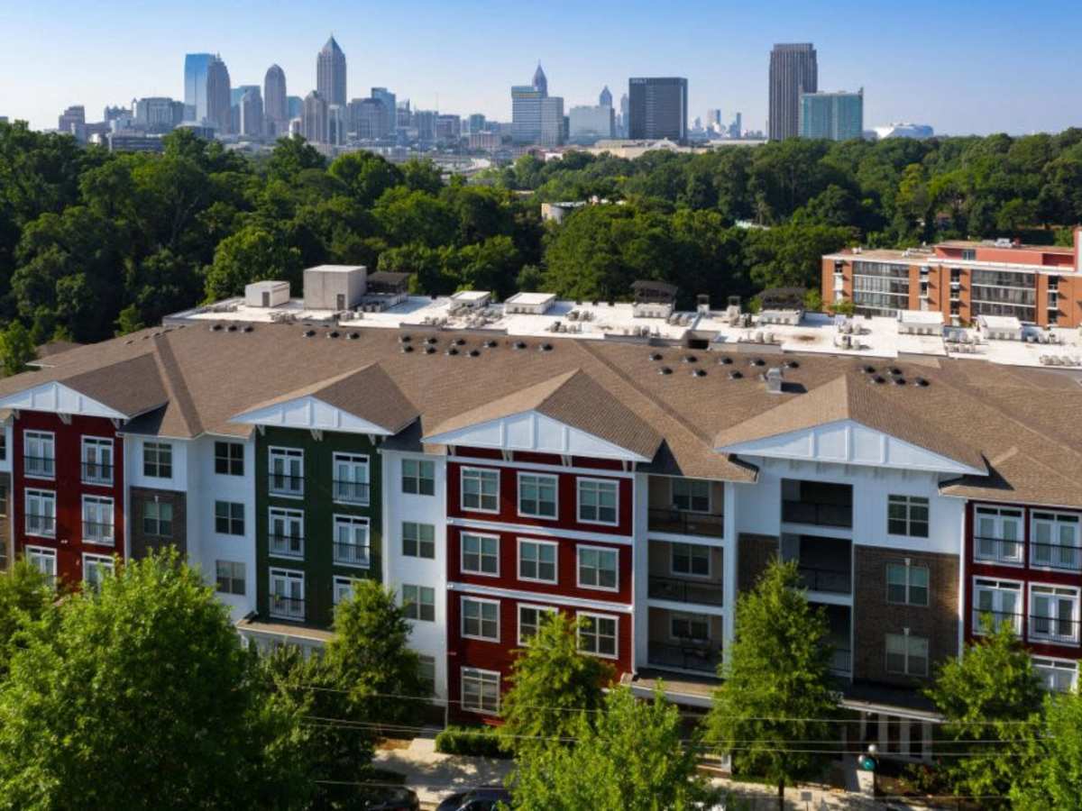 Luxury city skyline with green trees and colorful buildings at Ardmore & Twenty Eighth in Atlanta, Georgia