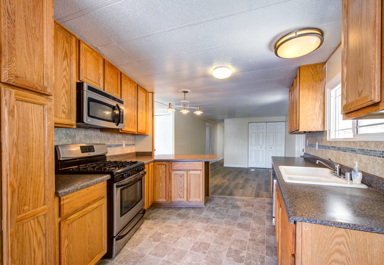 Fully equipped kitchen at Old Plantation in Riverside, California