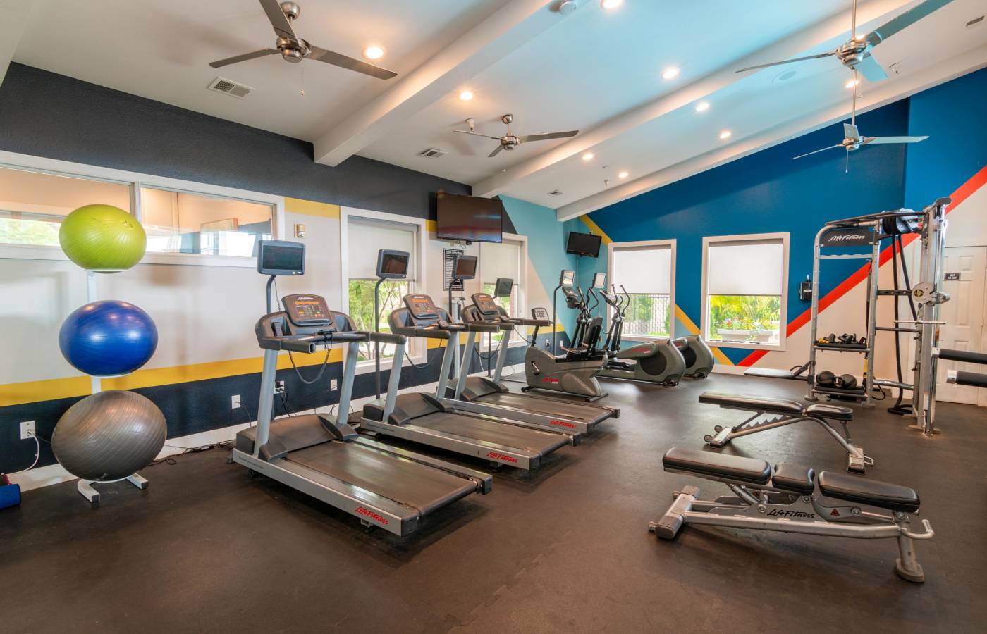 Resident fitness center at Cornerstone Apartments in Independence, Missouri. 