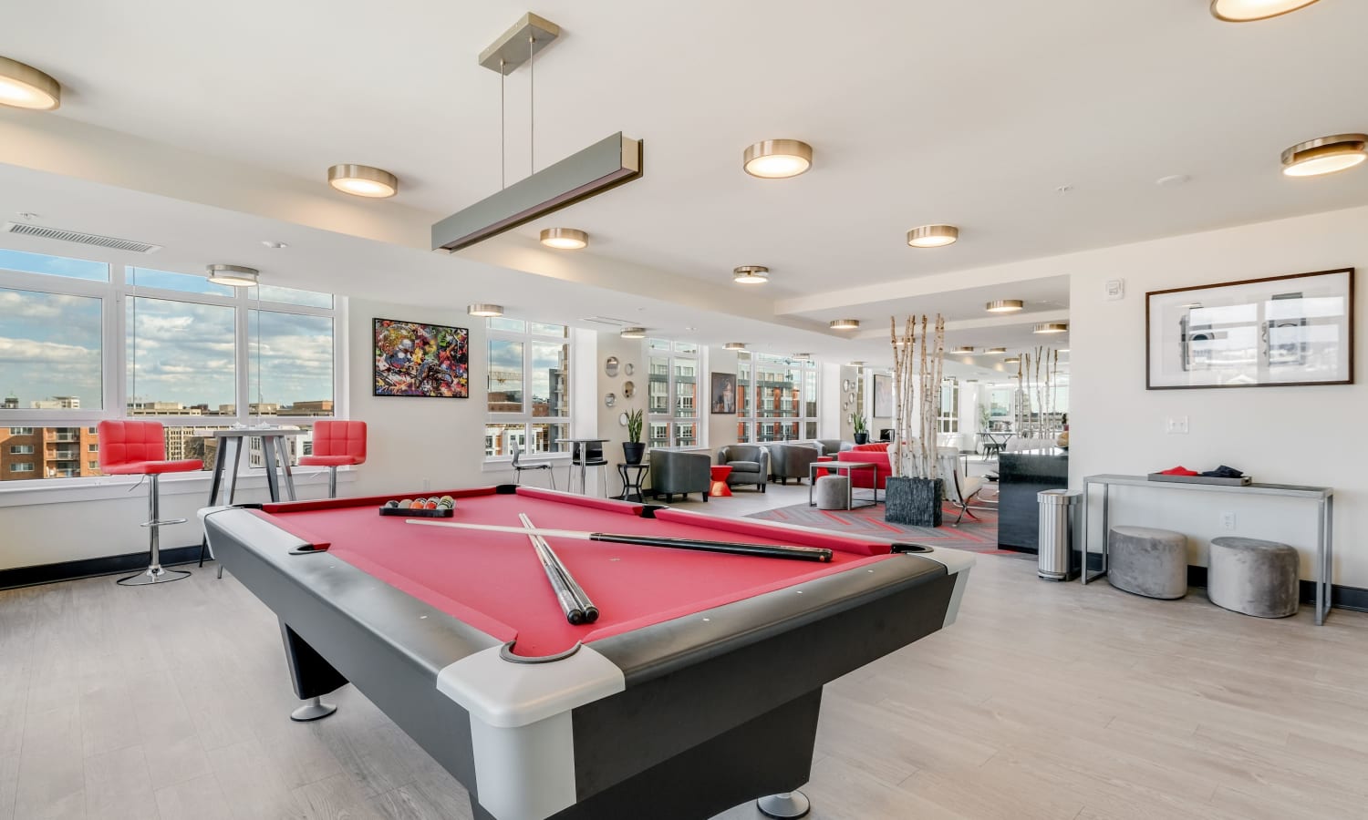 Rooftop clubroom with pool table at Liberty Place Apartments