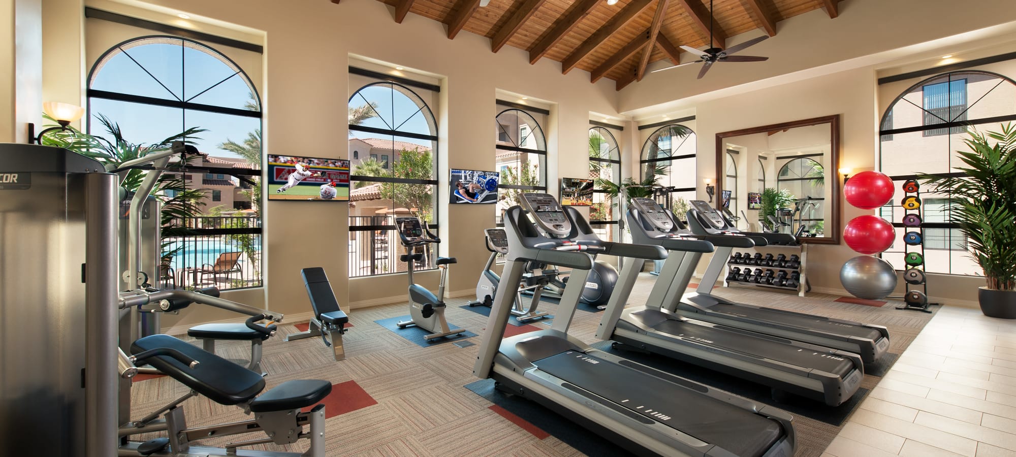 Well-equipped fitness center at San Paseo in Phoenix, Arizona