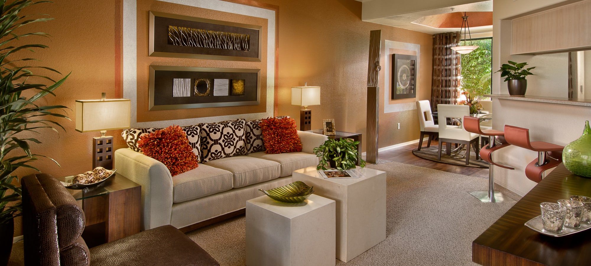 Lavishly decorated living room in a model home at San Palmilla in Tempe, Arizona