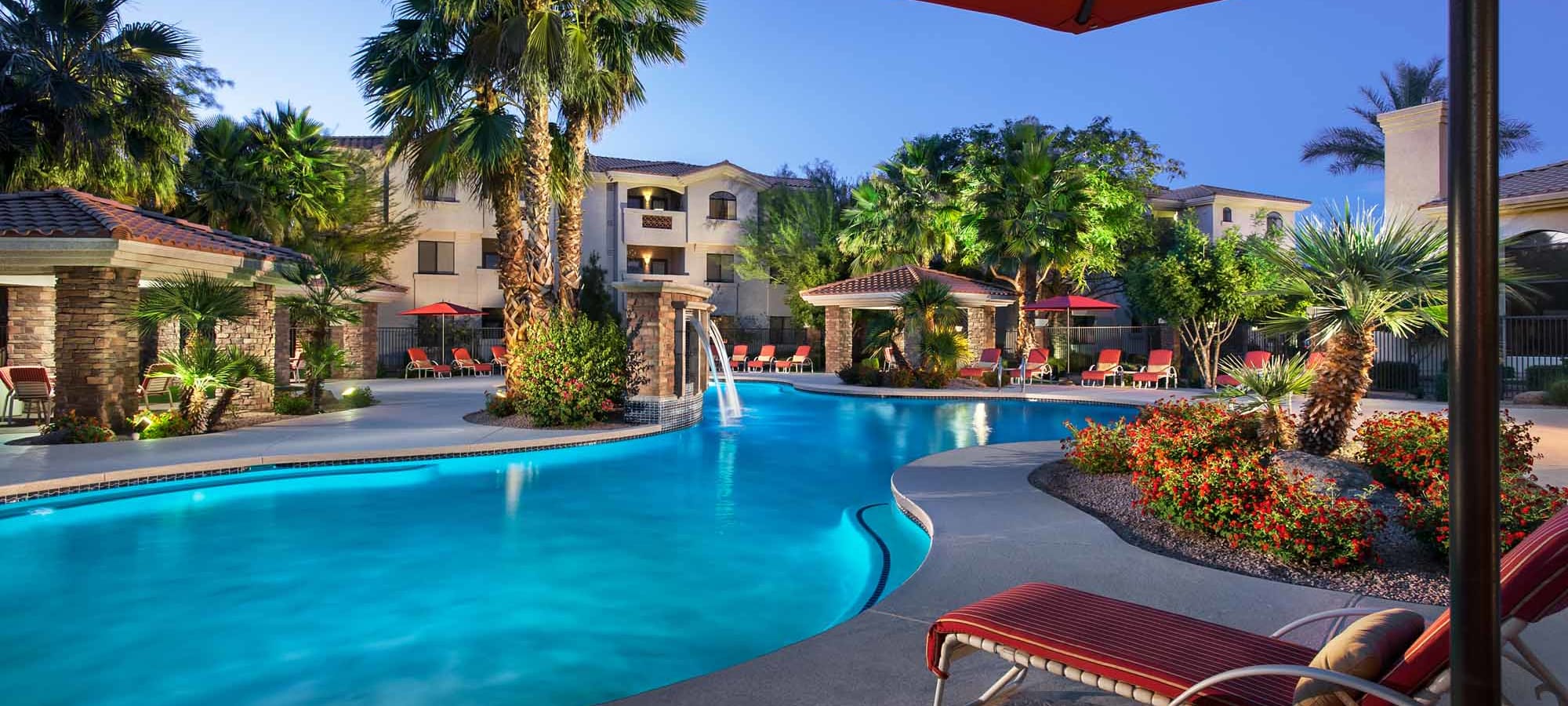 Large resort swimming pool at San Hacienda in Chandler, Arizona