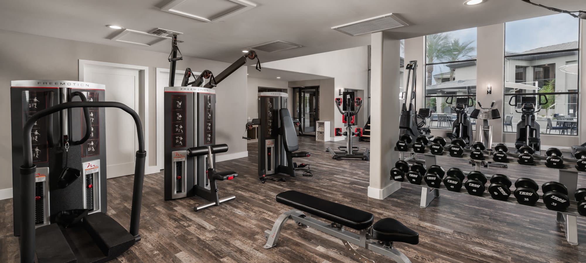 Full fitness area where you can get a tough workout in before work at Elite North Scottsdale in Scottsdale, Arizona