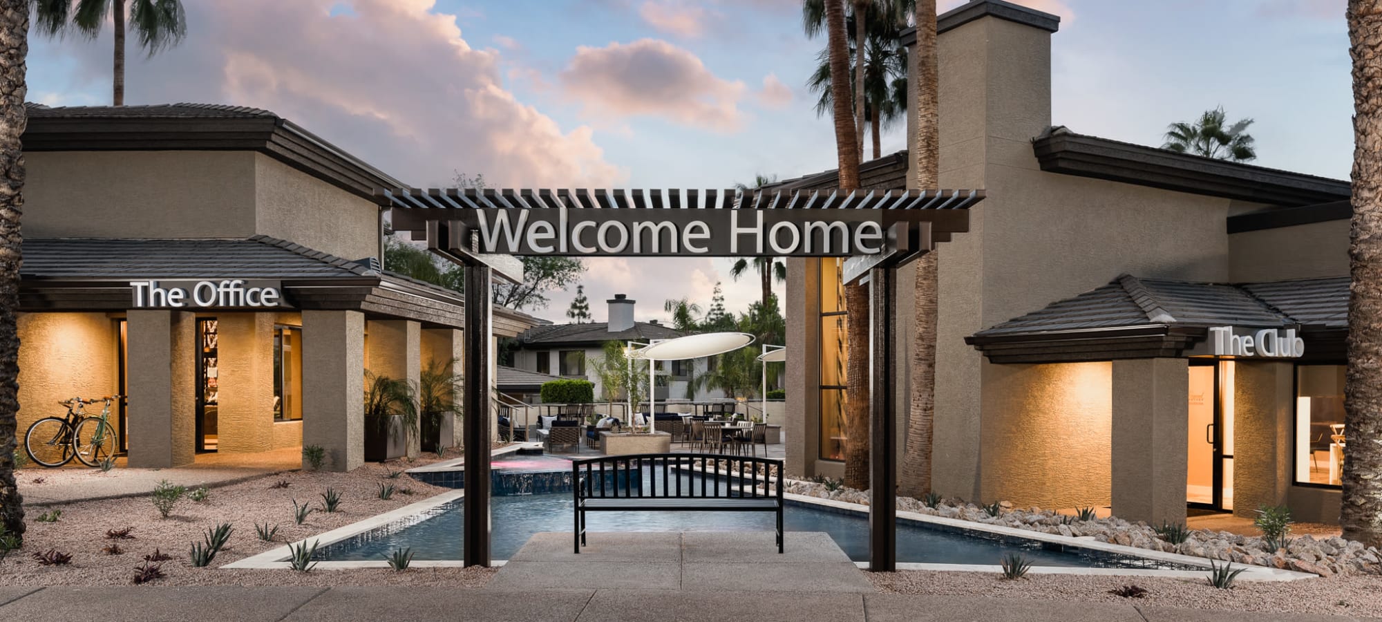 Beautiful exterior photo close to sunset on a partially cloudy day at Elite North Scottsdale in Scottsdale, Arizona