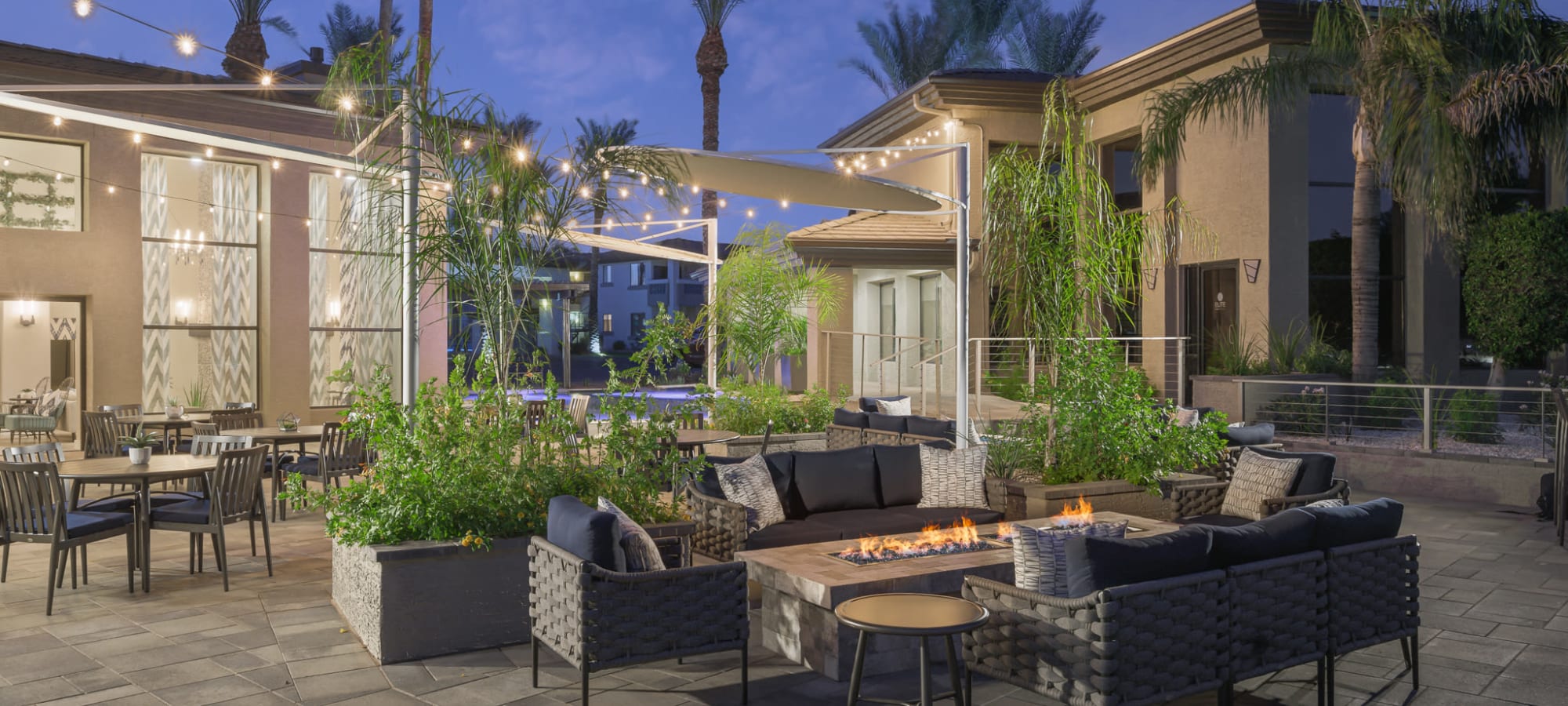 Awesome outdoor firepit area near the pool at Elite North Scottsdale in Scottsdale, Arizona