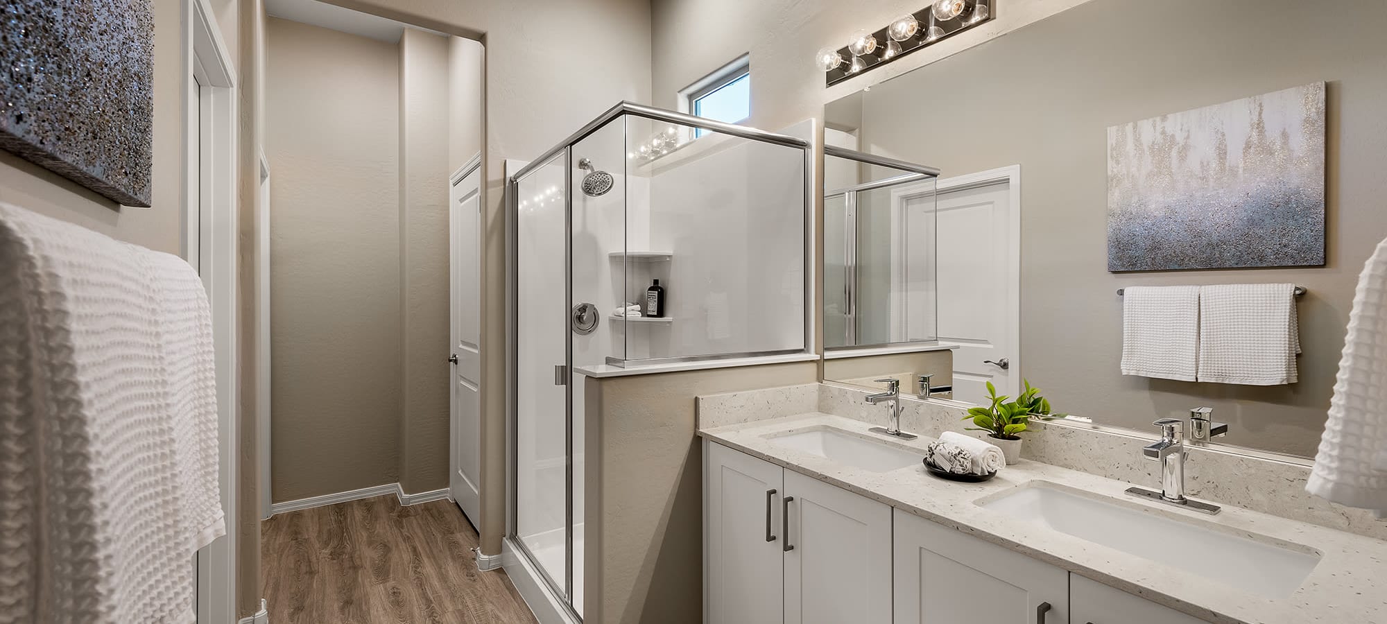 Modern bathroom with luxury finishes at TerraLane at South Mountain in Phoenix, Arizona