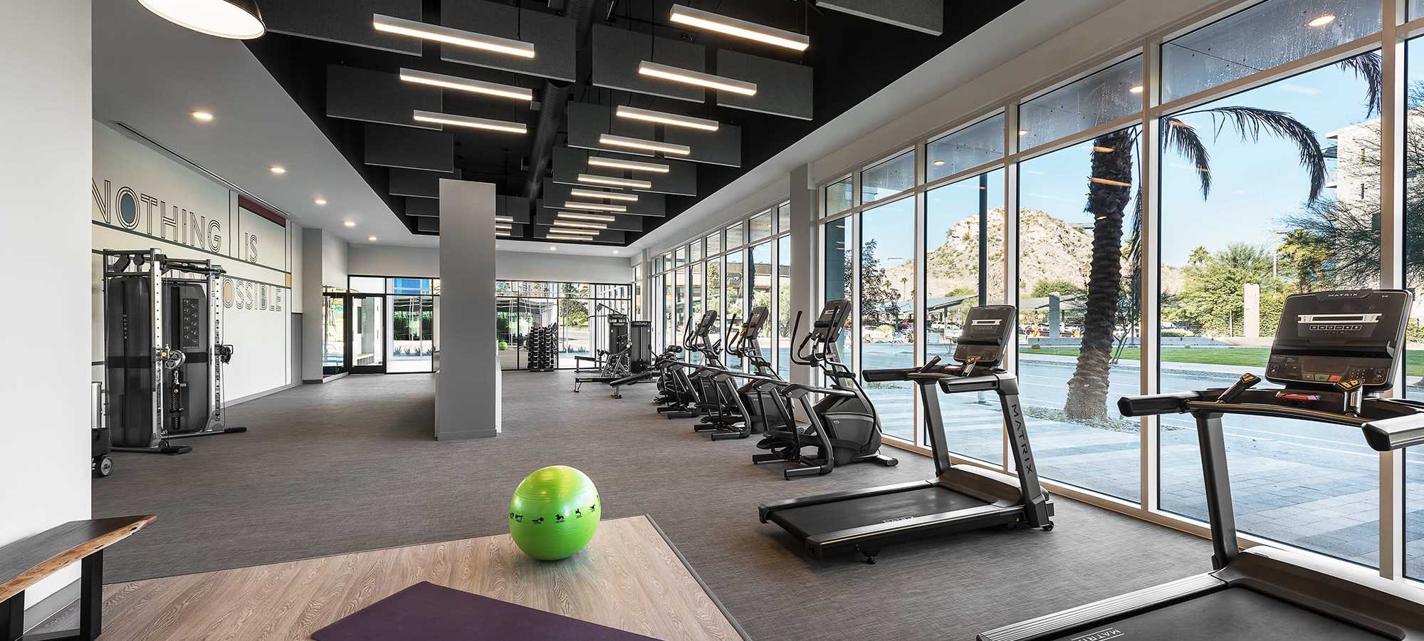 Spacious fitness center at The Piedmont in Tempe, Arizona
