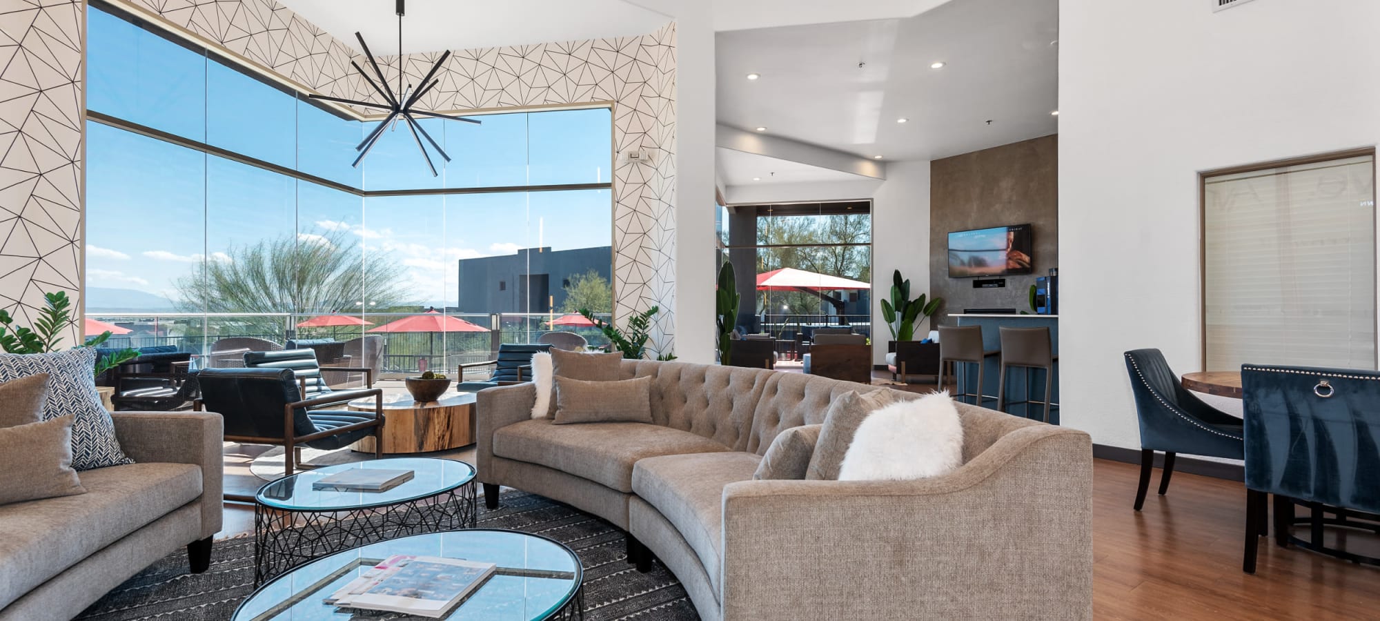 Resident clubhouse with amazing views out of the large windows at Luna at Fountain Hills in Fountain Hills, Arizona