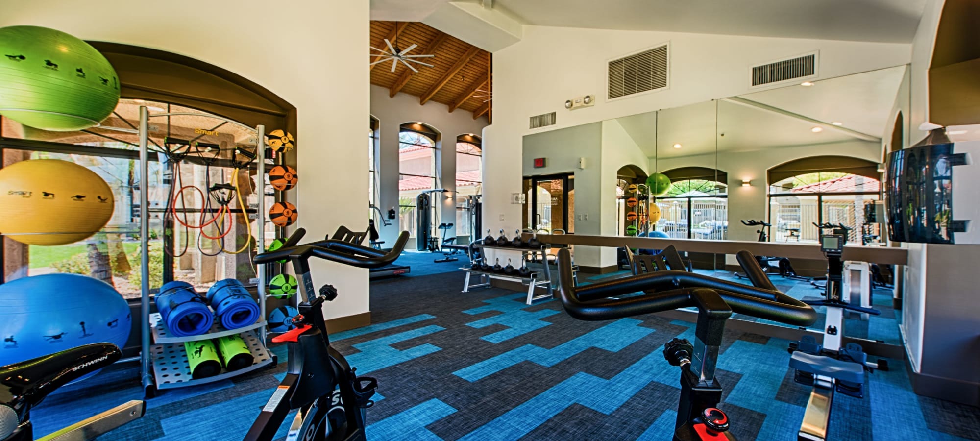Yoga room with spin bikes at The Ventura in Chandler, Arizona