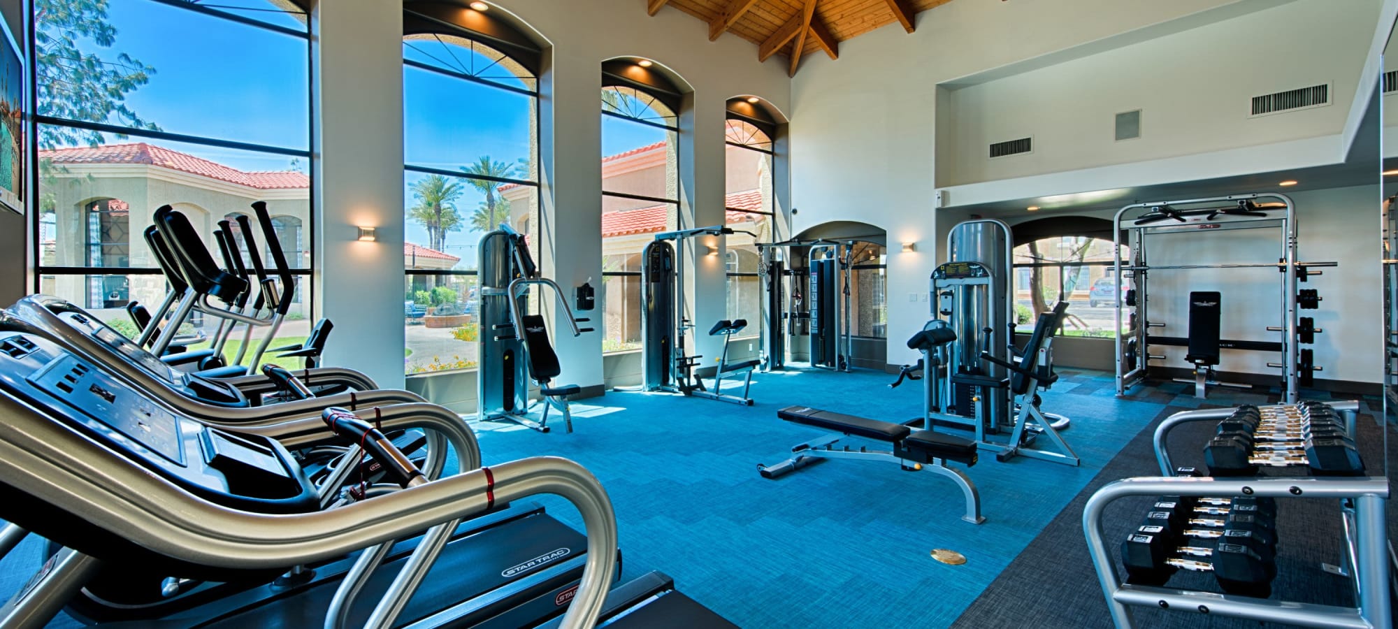 Large fitness center at The Ventura in Chandler, Arizona