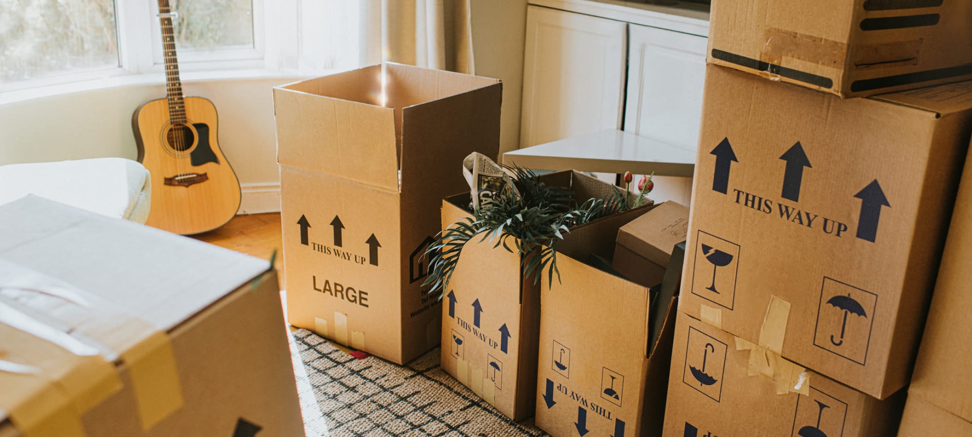 Packed boxes in a home near modSTORAGE in Aspen, Colorado