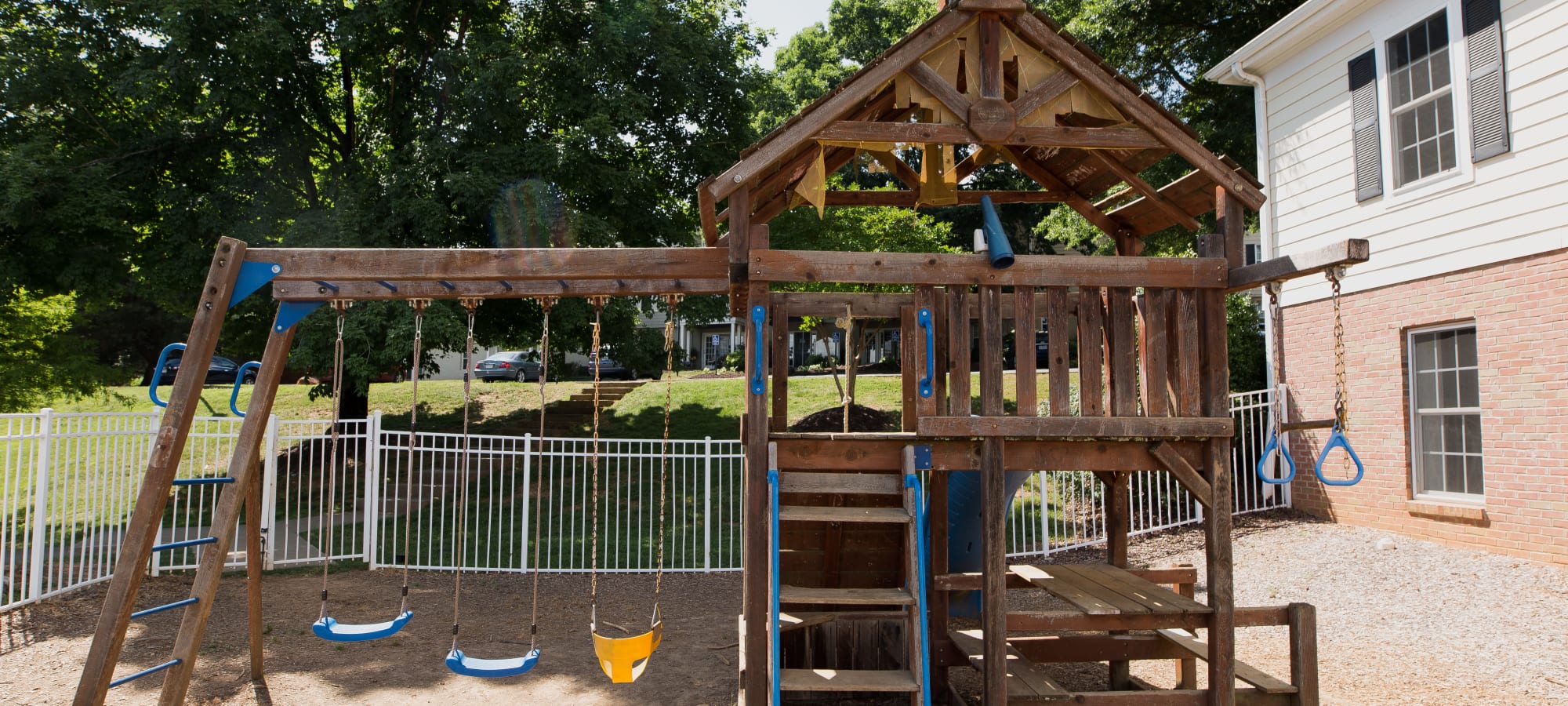Wooden play structure at Villas at Southern Ridge in Charlottesville, Virginia