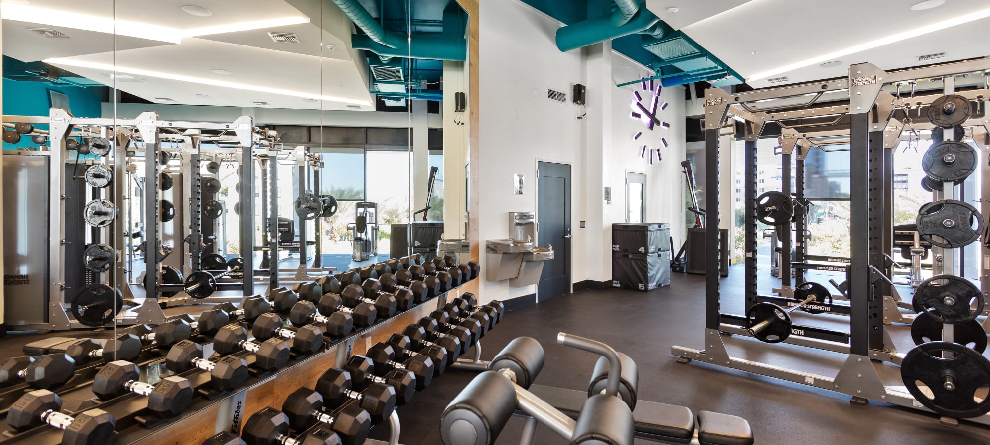 Dumbbell rack in gym at  Ten01 on the Lake in Tempe, Arizona