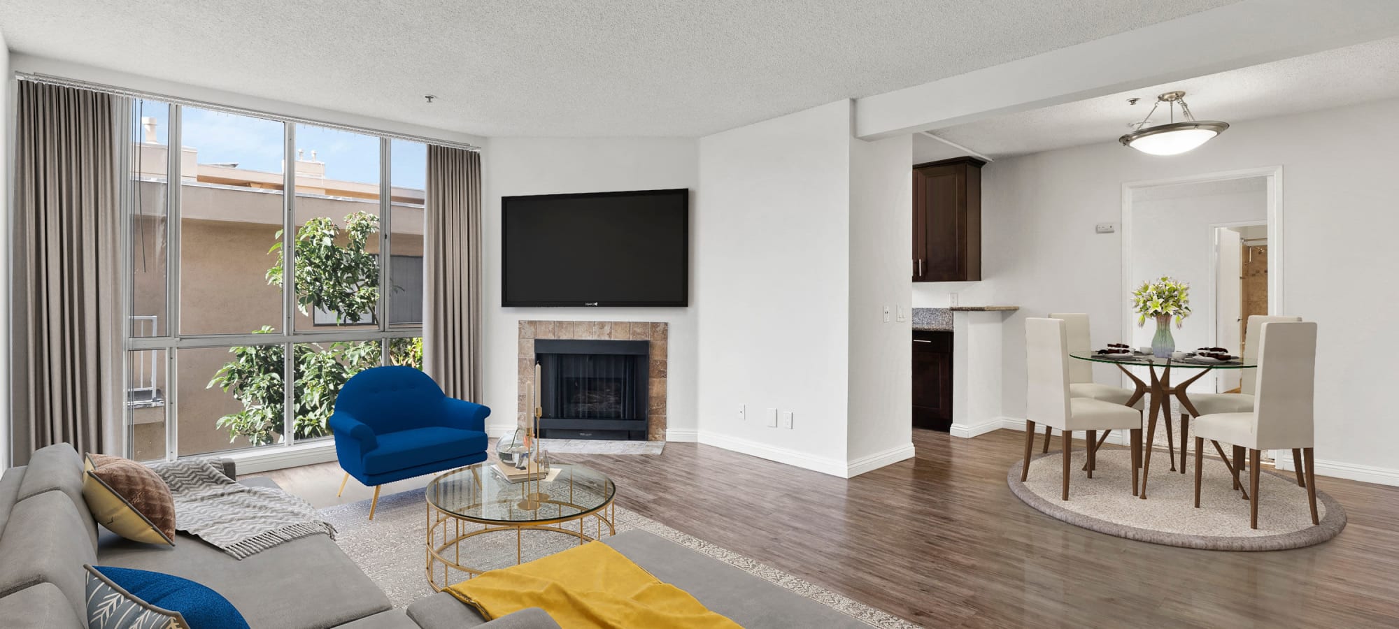 Well decorated model living room at The Jessica Apartments, Los Angeles, California