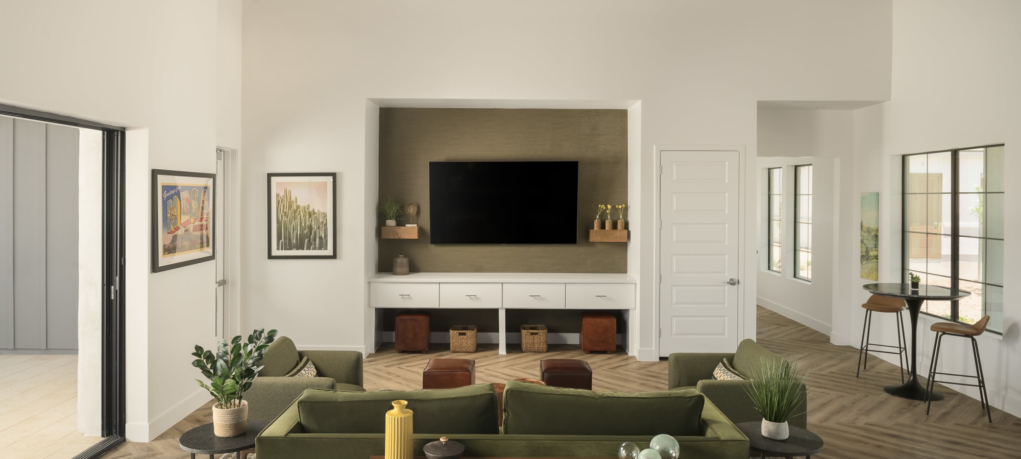 TV area in resident clubhouse at Peralta Vista in Mesa, Arizona