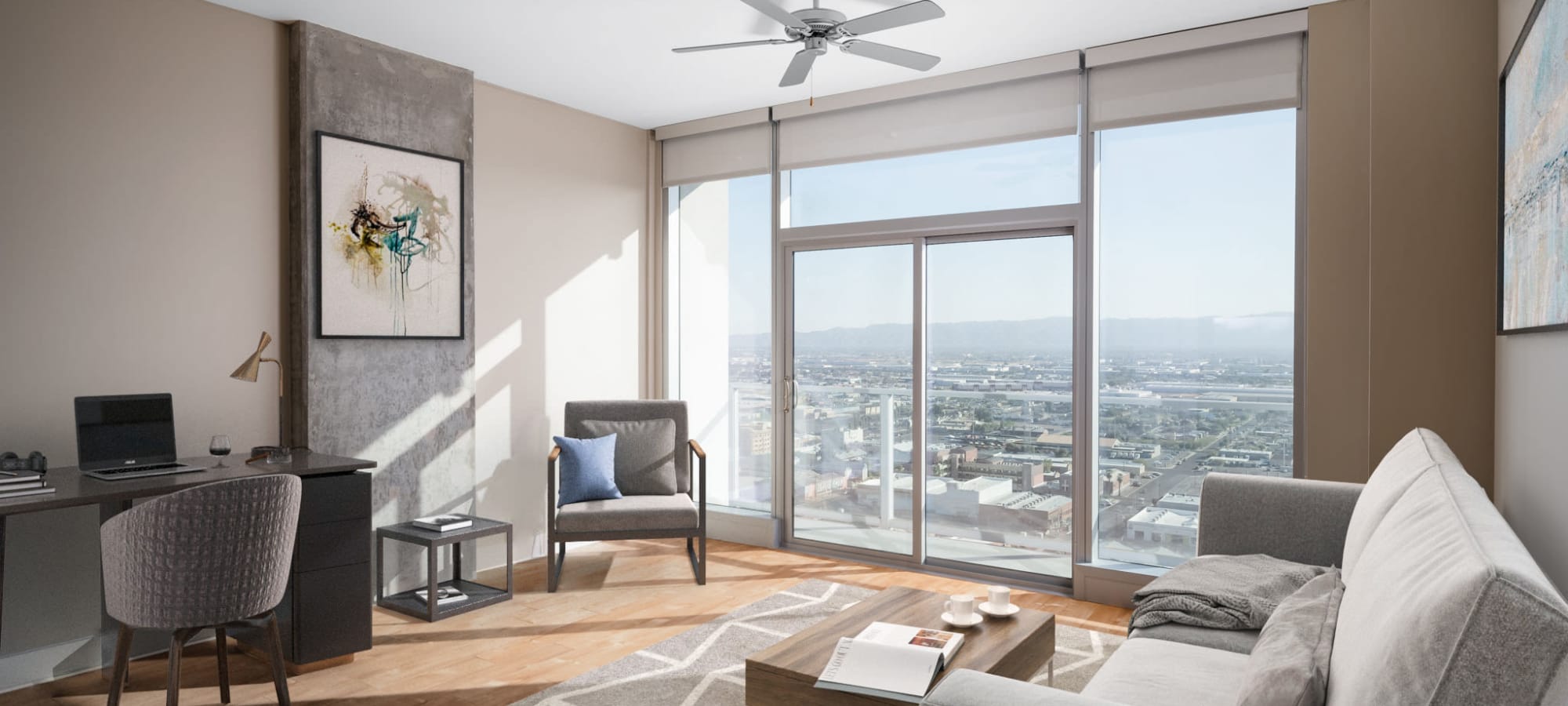 Living room at our high-rise apartments at CityScape Residences in Phoenix, AZ