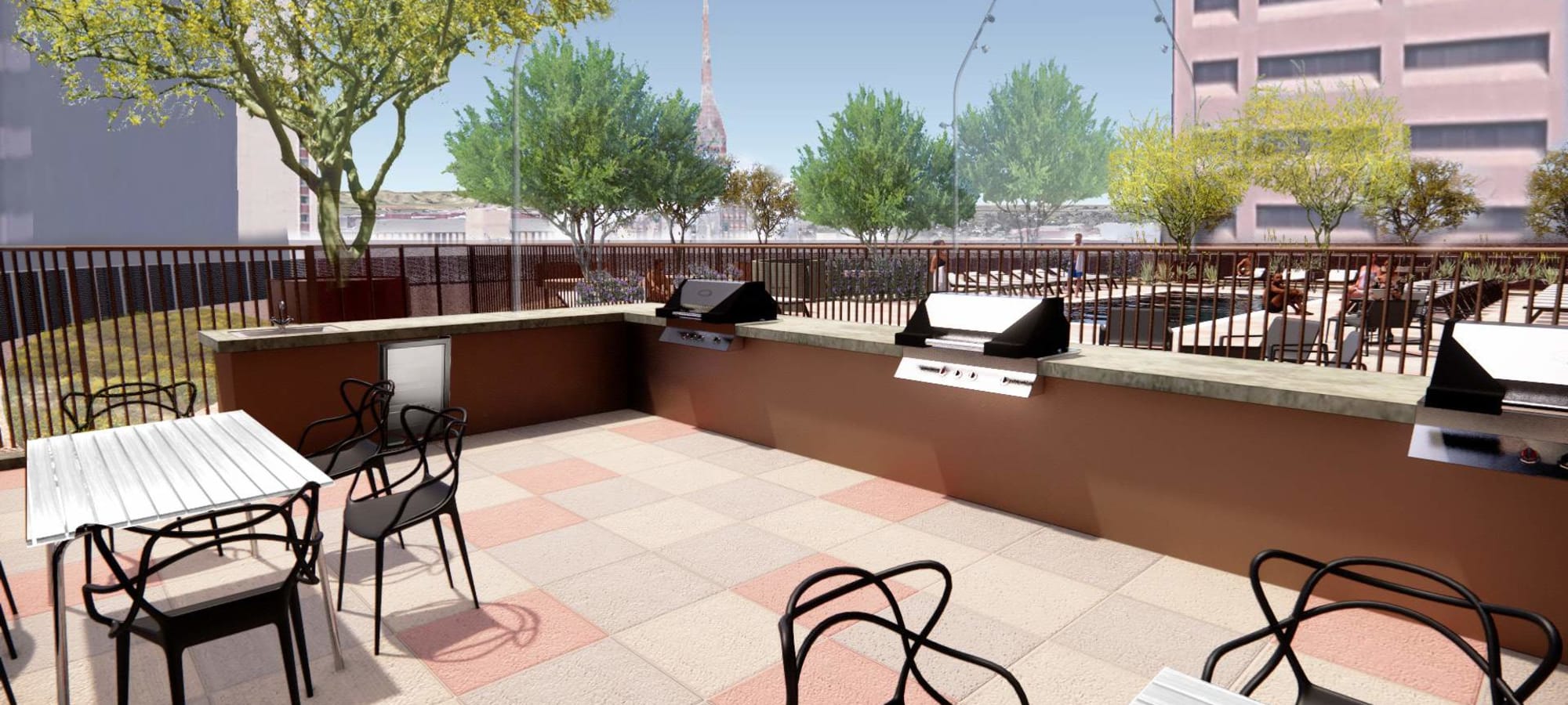 Render of our grill stations at PALMtower in Phoenix, Arizona