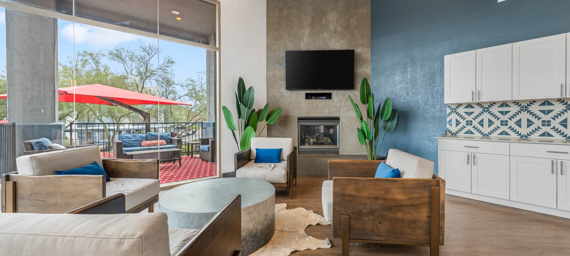 Living room with a smart thermometer at Luna at Fountain Hills in Fountain Hills, Arizona