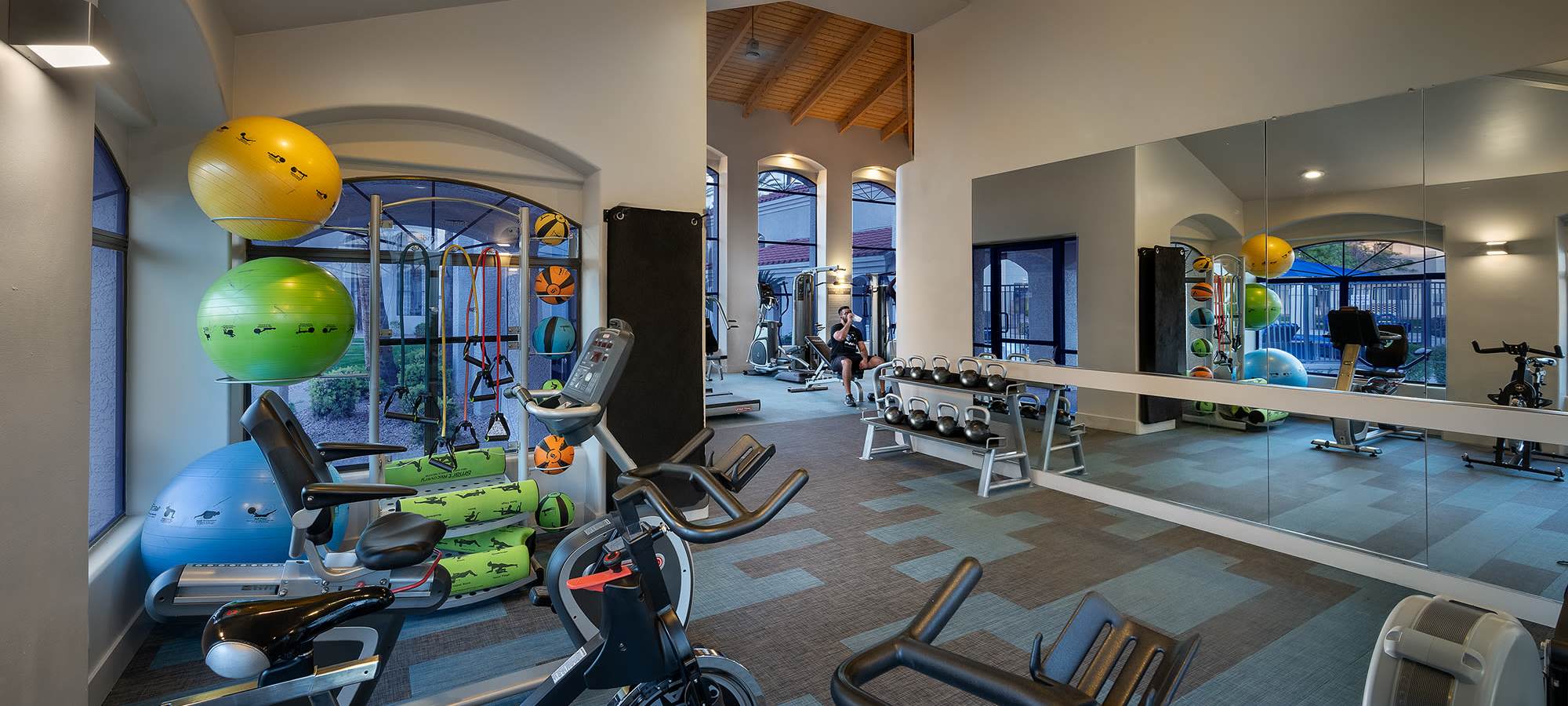 Yoga room with spin bikes at The Ventura in Chandler, Arizona