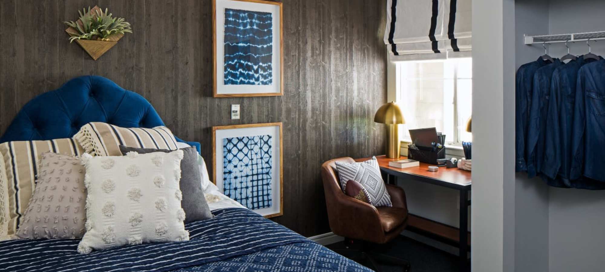 Fully furnished bedroom at The Quarters Manhattan in Manhattan, Kansas