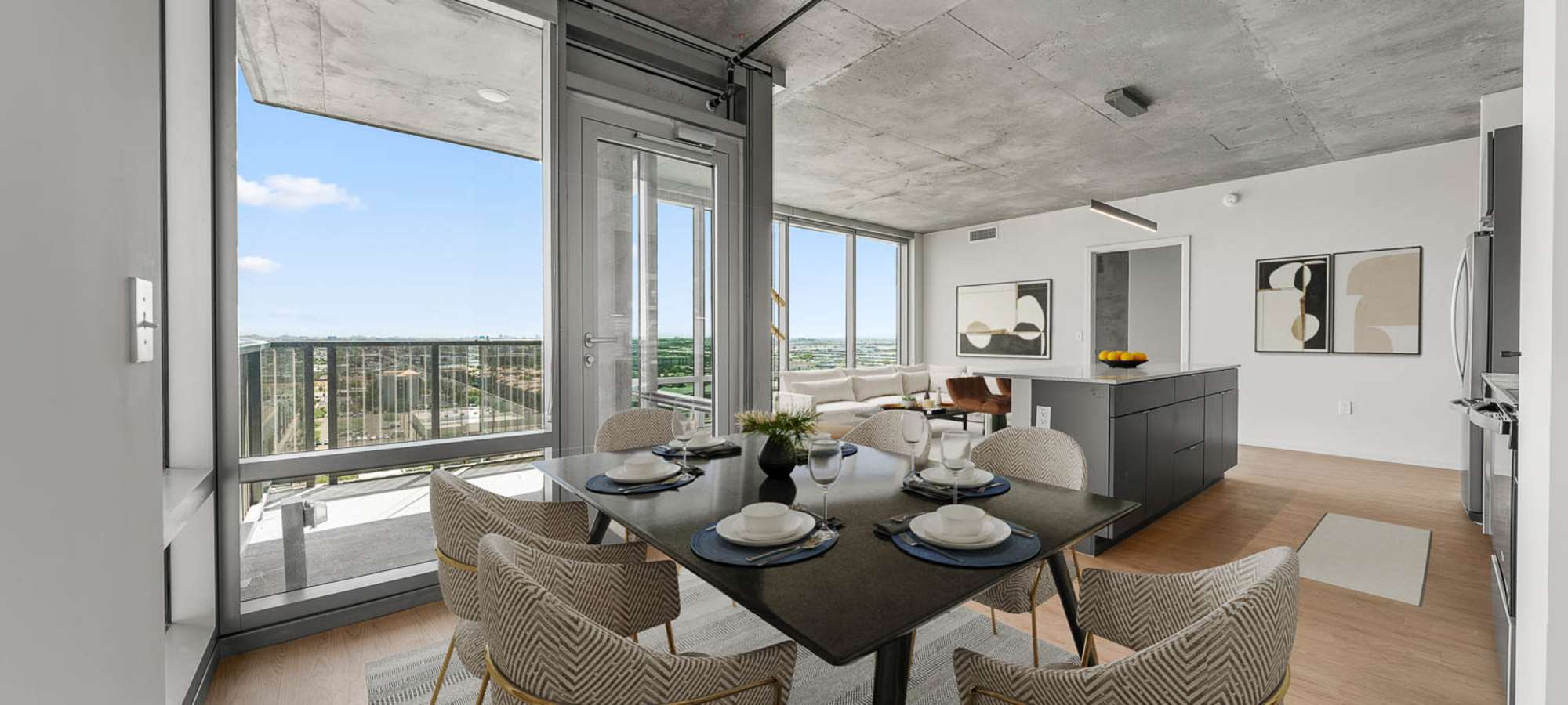 Dining room and balcony at PALMtower in Phoenix, Arizona