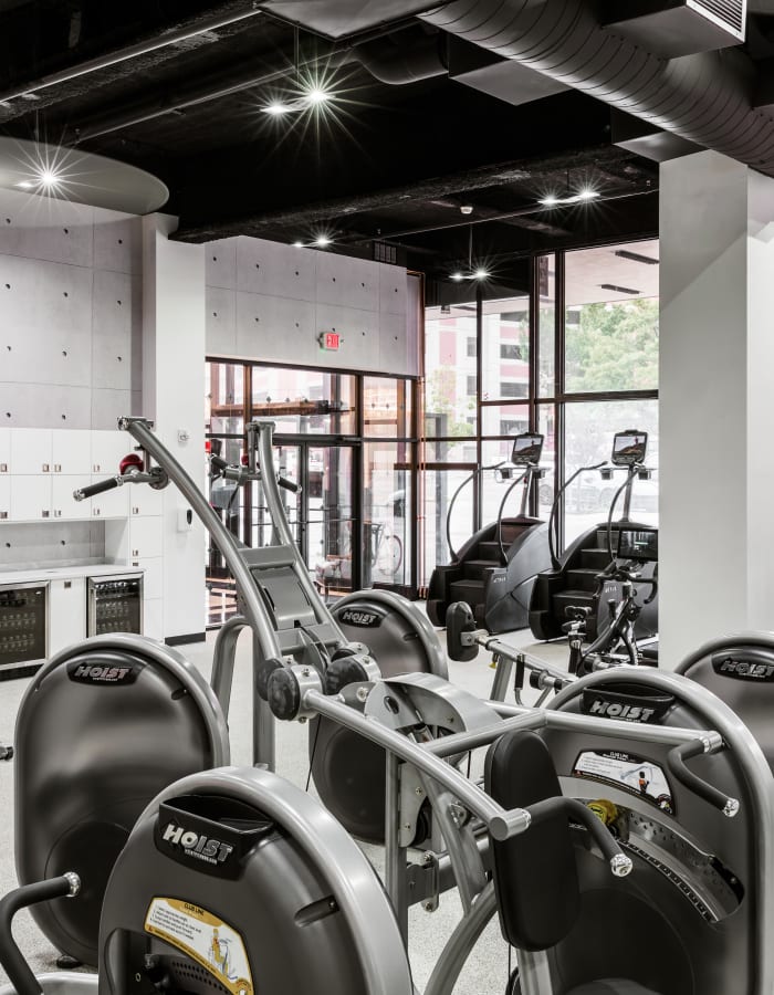 Well-equipped onsite fitness center at 20 Hawley in Binghamton, New York