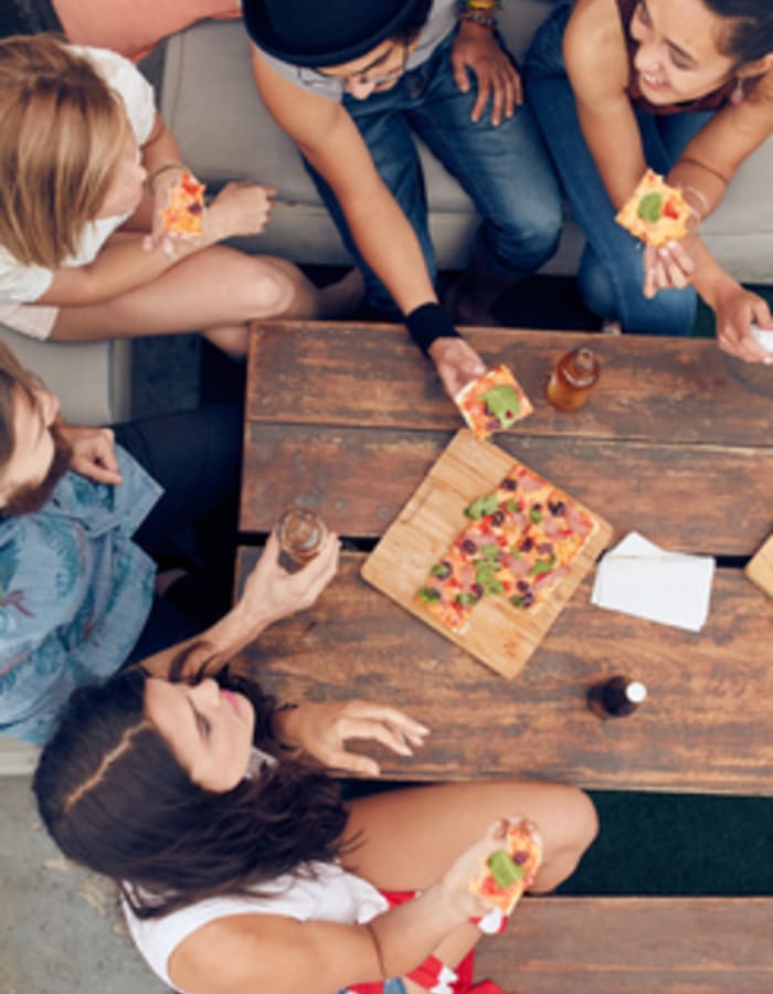 Residents eating lunch near Stanford Villa in Palo Alto, California