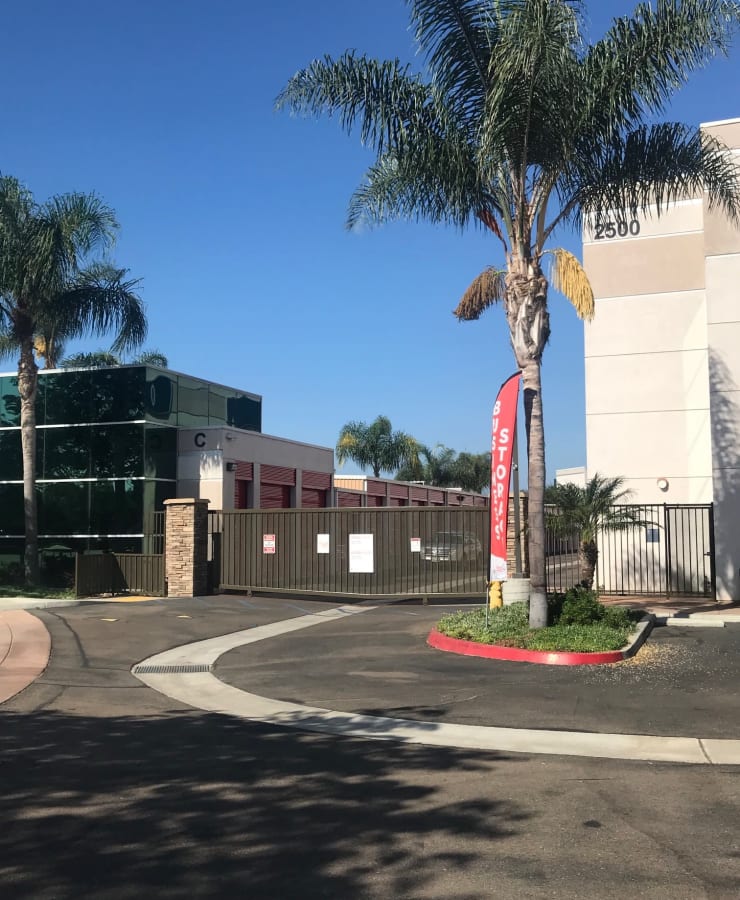 The gated entryway at StorQuest Self Storage in Carlsbad, California