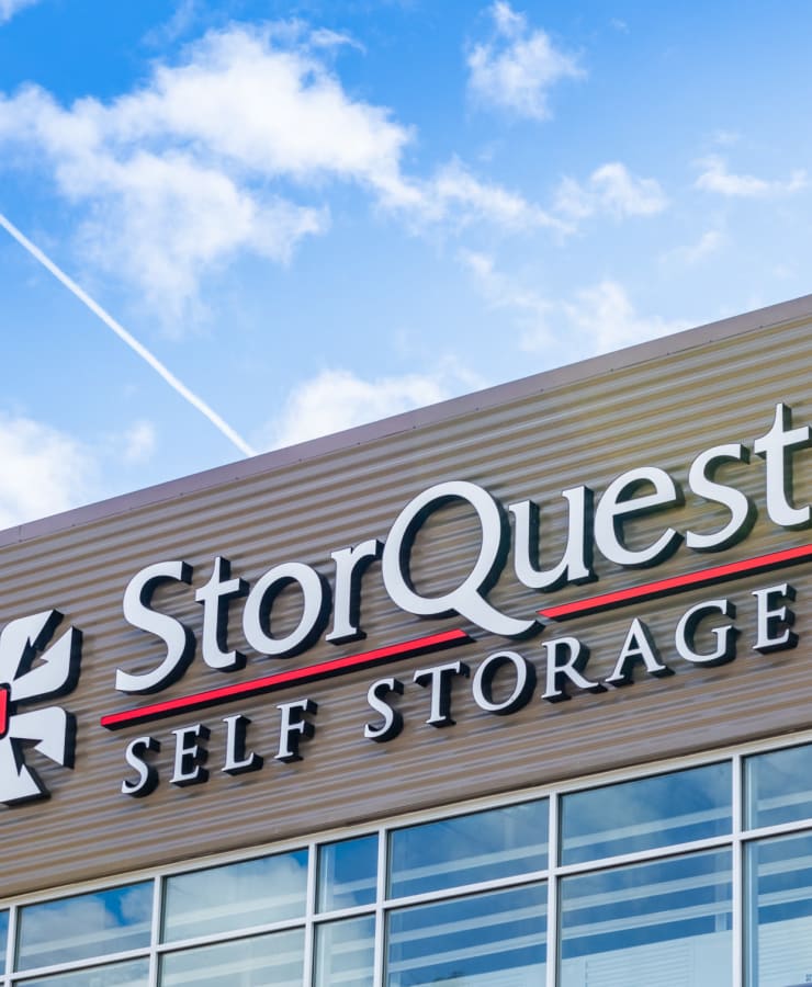 The exterior of the main entrance at StorQuest Self Storage in Clearwater, Florida