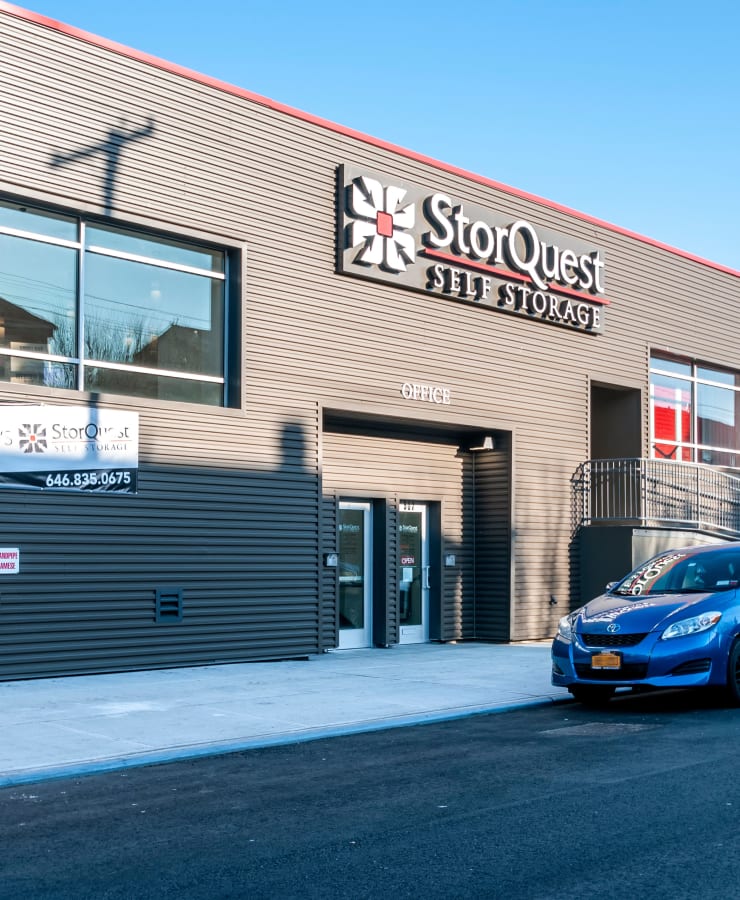 The exterior of the main entrance at StorQuest Self Storage in Brooklyn, New York