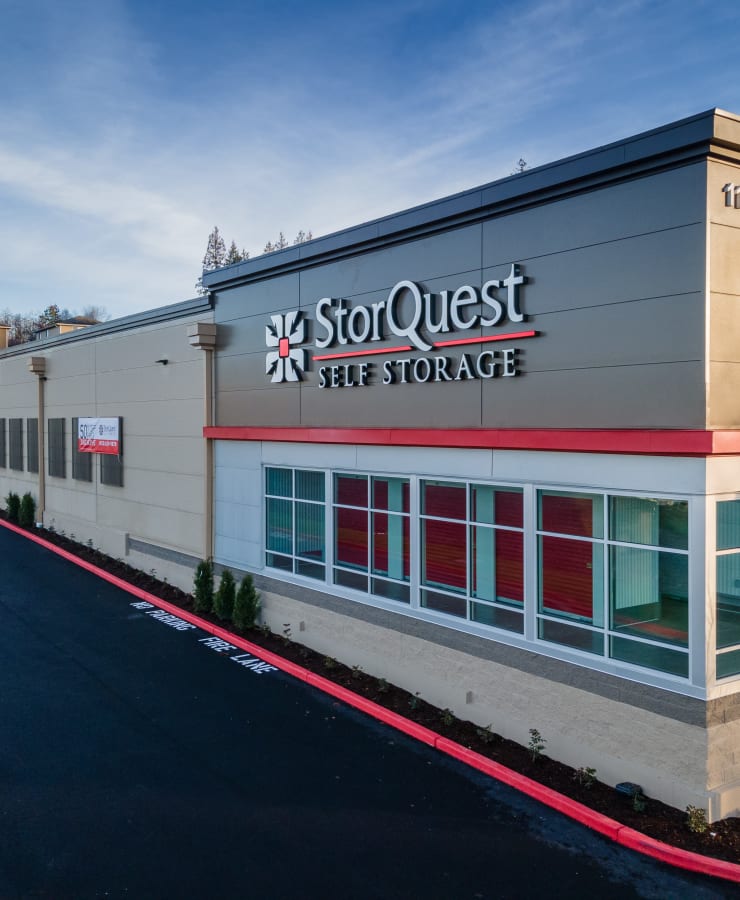 Front signage at StorQuest Self Storage in Lake Stevens, Washington