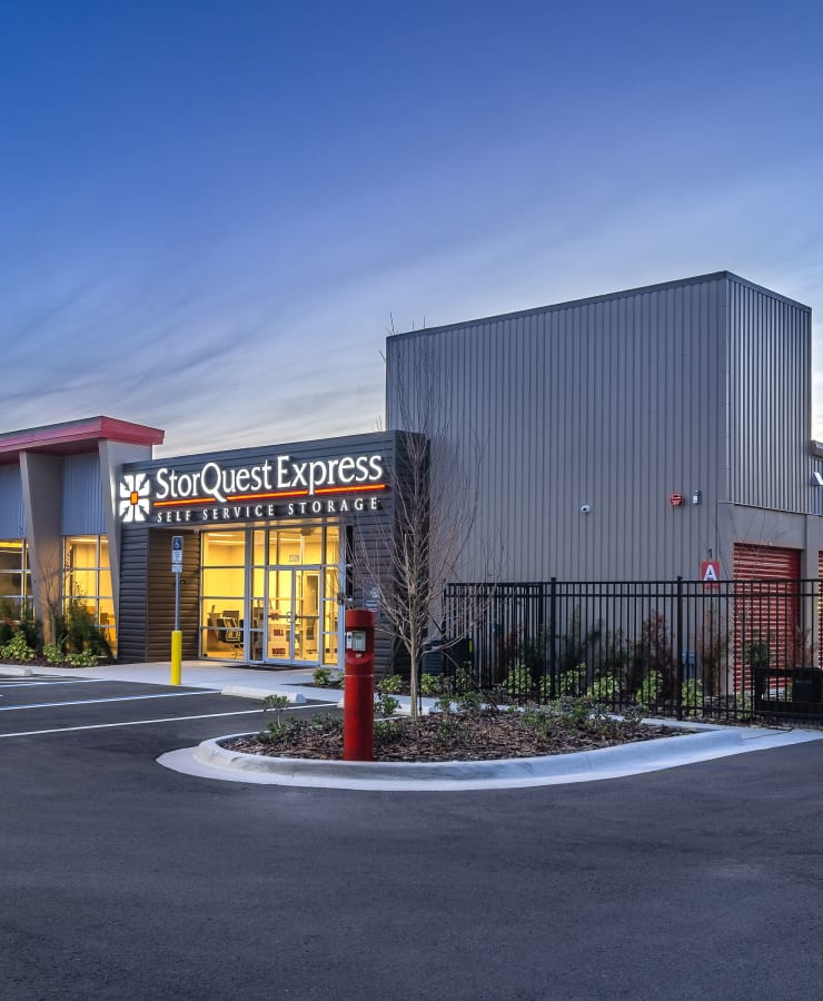 The exterior of the main entrance at StorQuest Express Self Service Storage in Seffner, Florida