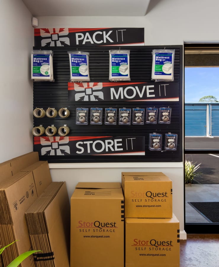 Packing supplies available in the leasing office at StorQuest Self Storage in Kea'au, Hawaii