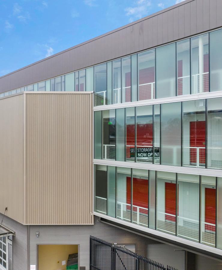 Facade and indoor units at StorQuest Self Storage in Murrieta, California