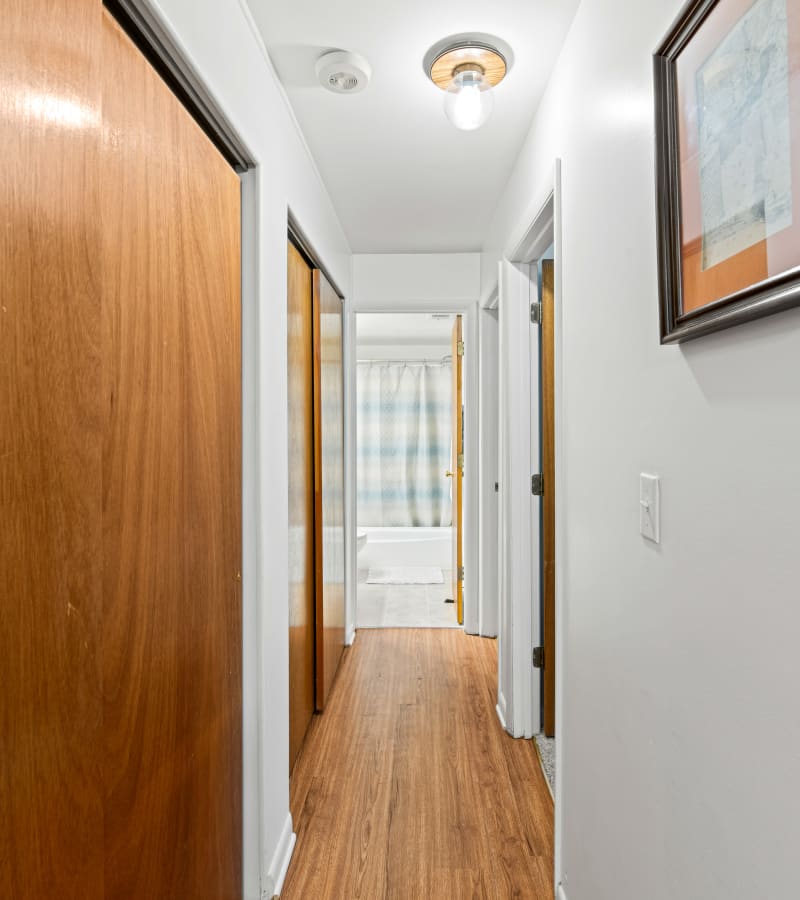 Hallway in a model apartment at University Heights in Charlottesville, Virginia