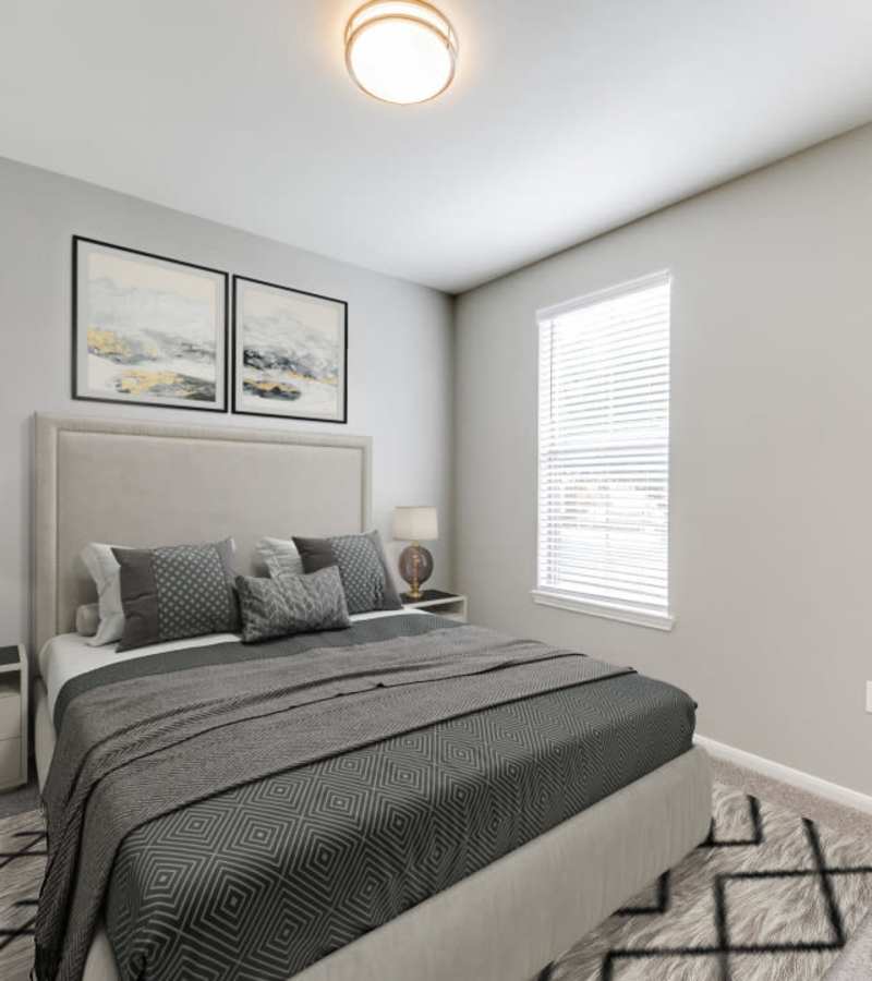 Model bedroom at Parkside Towns in Richardson, Texas