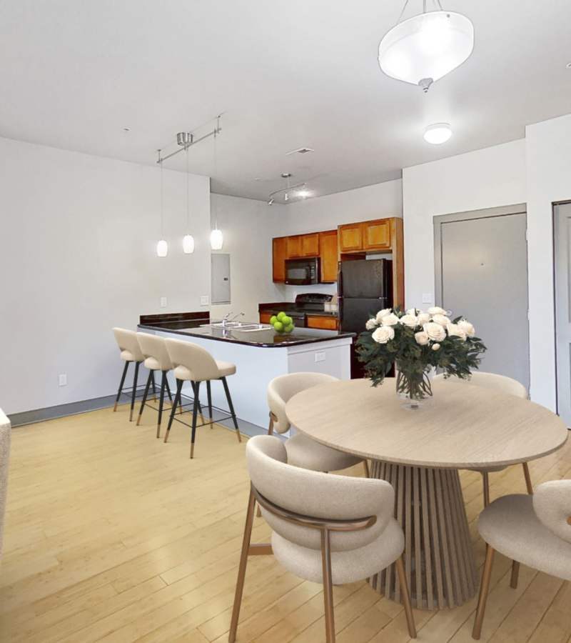 Exterior of apartments at Stadium District Apartments in Lansing, Michigan 