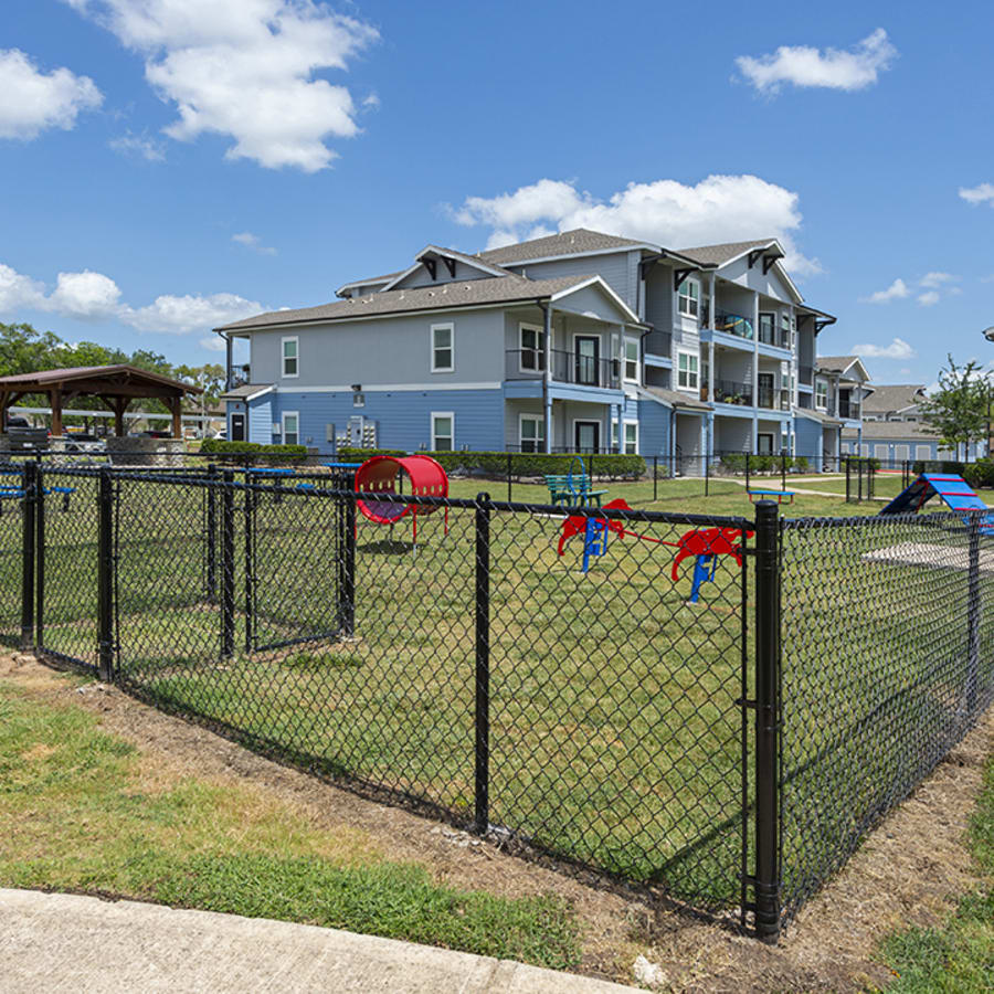 On site bark park at Brazos Crossing in Richwood, Texas